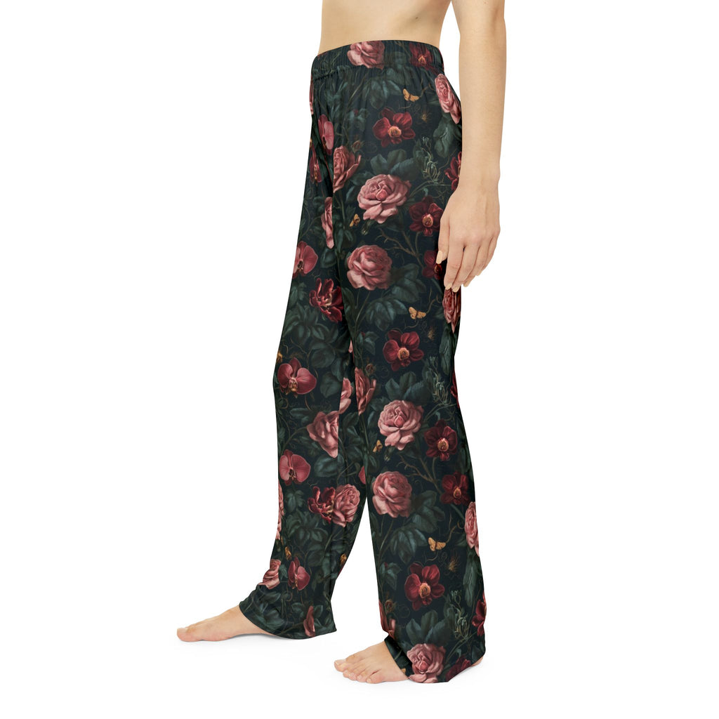 Midnight Rose Pajama Pants | Gothic Botanical Moths & Flowers