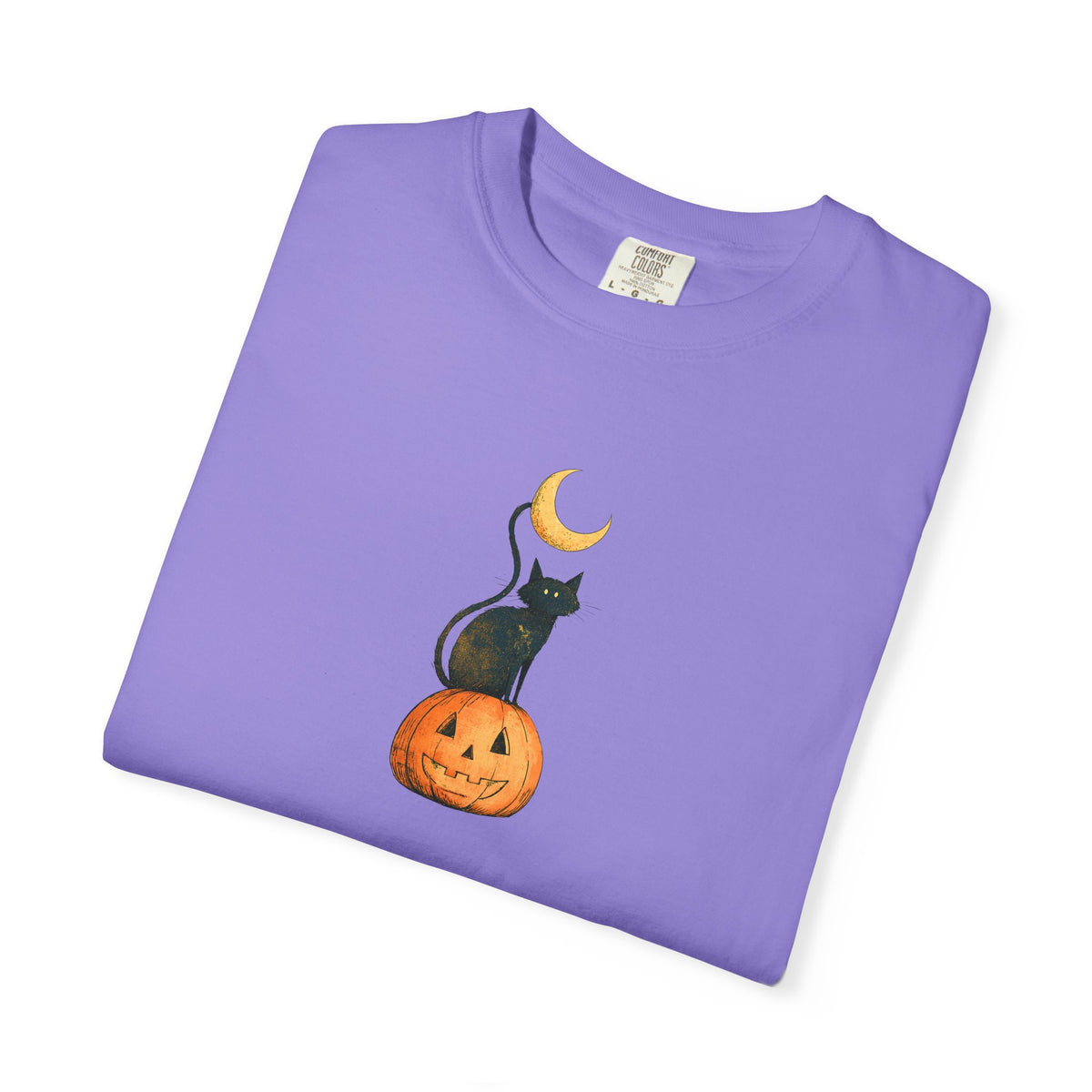 Black Cat on Jack-o'-Lantern T-Shirt | Crescent Moon Halloween Tee