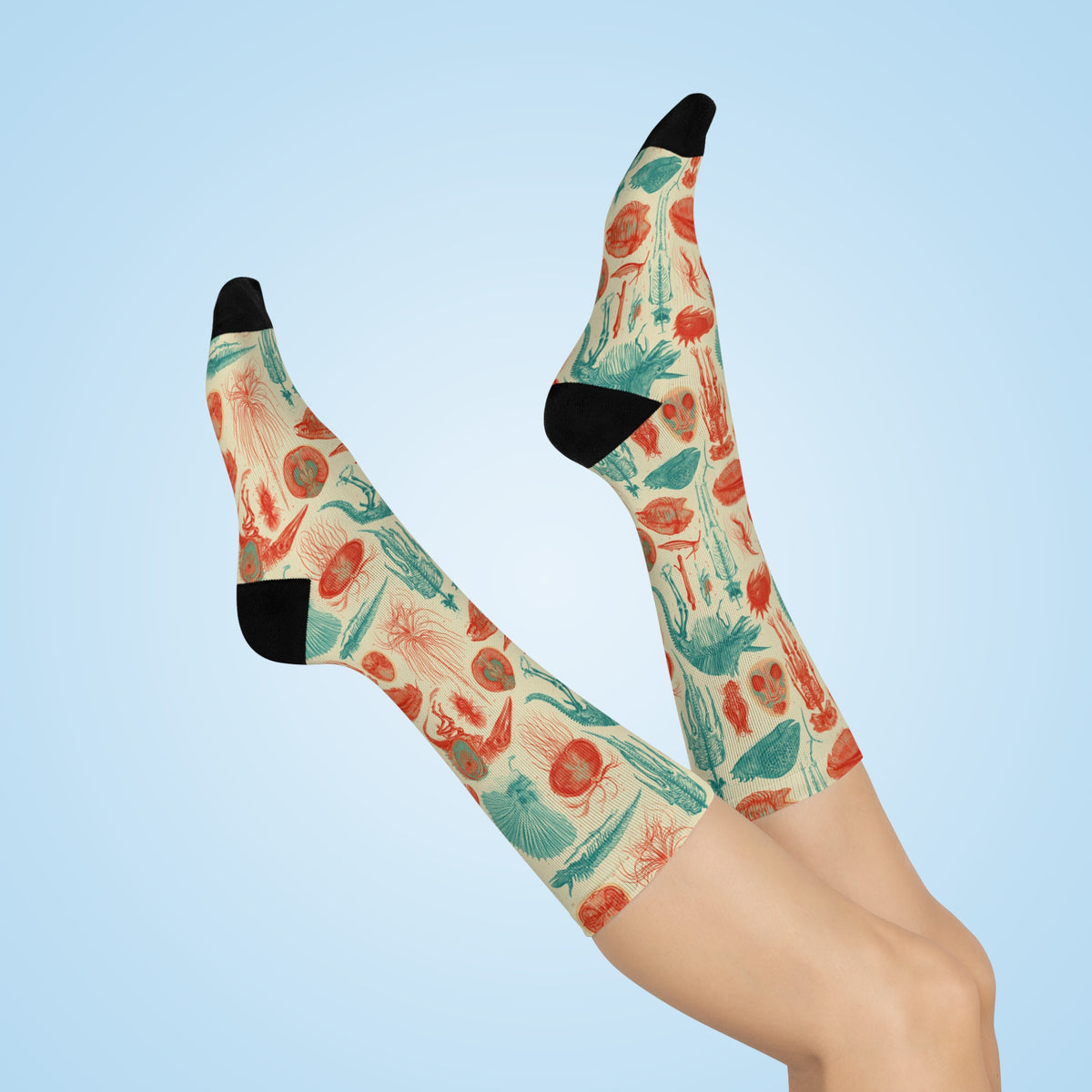 Fantastic Fossils Crew Socks | Coral Teal Anatomy Print