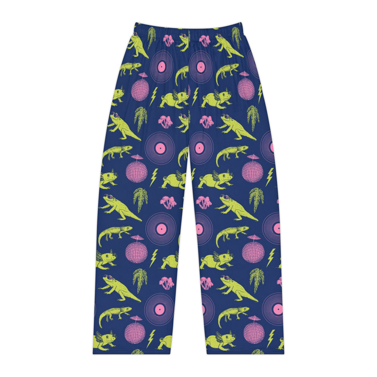 Neon Axolotl Disco Pajama Pants | Lime Pink Dance Print