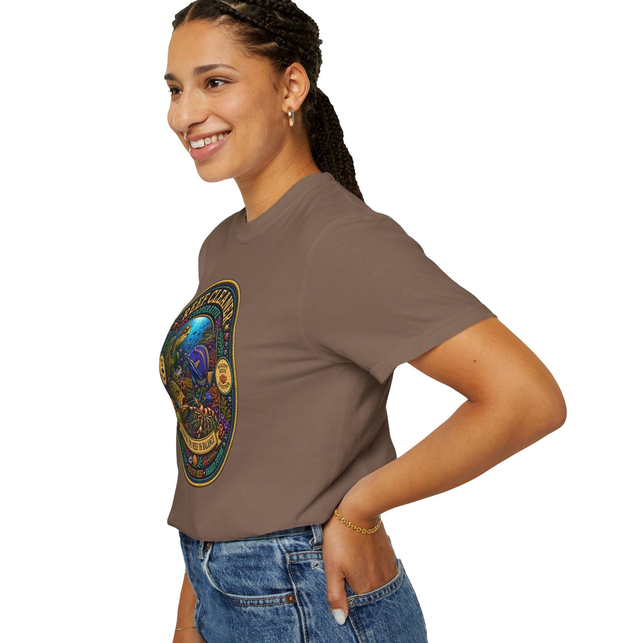 Reef Cleaner Badge T-shirt | Sea Turtle & Coral Conservation Graphic
