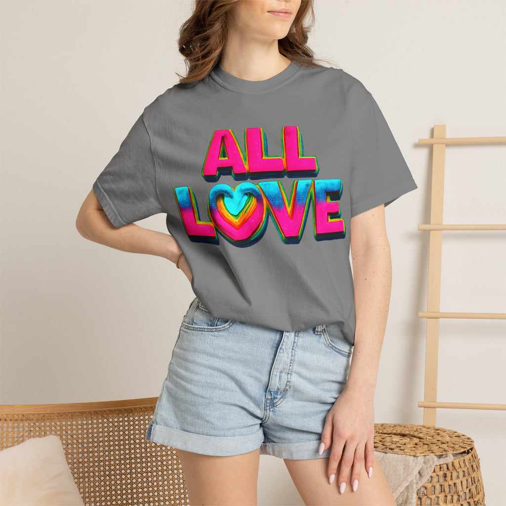 All Love Shirt, Retro Colorful Tee, Positive Vibes Shirt, Heart Graphic Tee, Bright Aesthetic T-Shirt, Feel Good Shirt, Gift for Friends