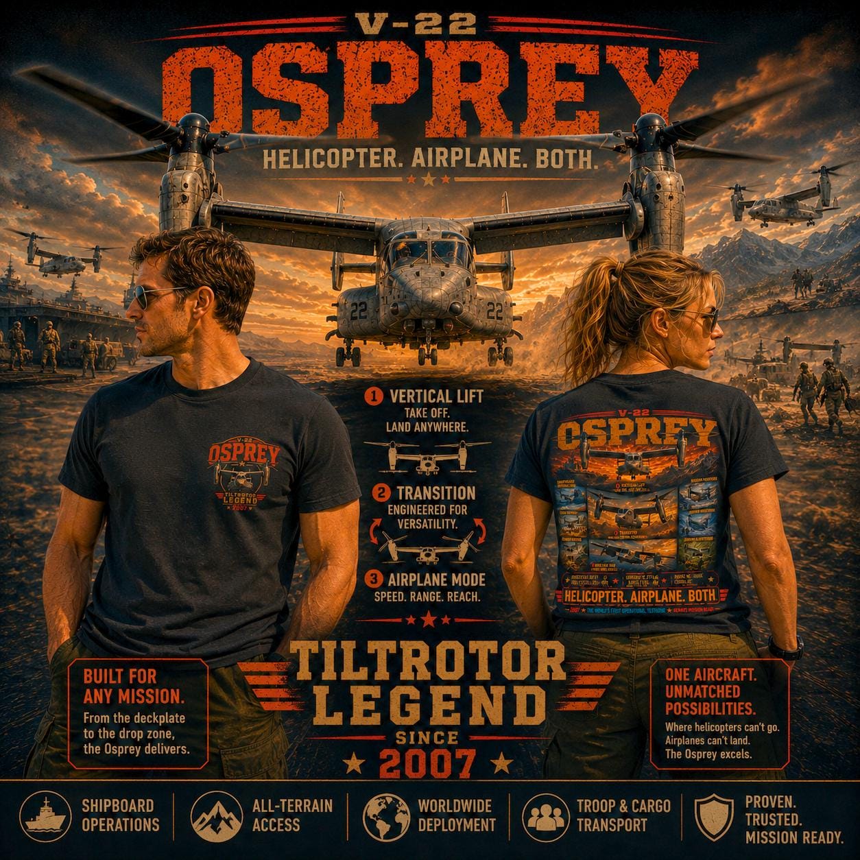 V-22 Osprey Shirt | Tiltrotor Legend Aviation Tee | Helicopter Airplane Both | Military Aircraft Gift