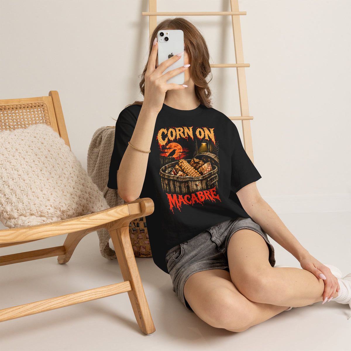 Funny Corn Shirt, Corn on Macabre Horror Graphic Tee, Eaten Corn Cob Halloween T-Shirt, Dark Humor Gift