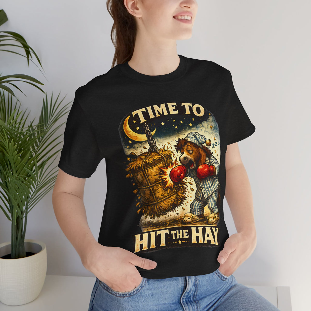 Time To Hit The Hay Shirt, Sleepy Horse Pajama Boxer Tee, Funny Bedtime Pun T-Shirt, Horse Lover Gift, Cozy Sleep Humor Graphic Tee