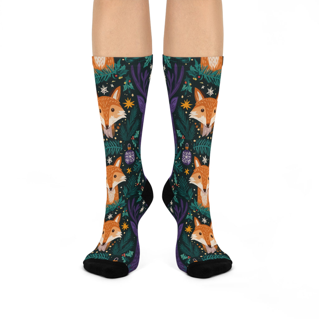 Woodland Animal Christmas Crew Socks | Fox Owl Reindeer Print