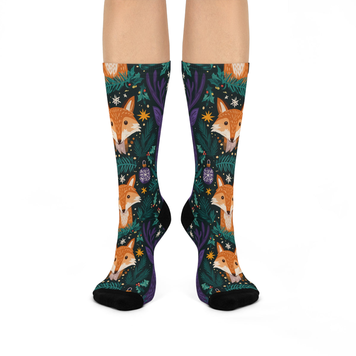 Woodland Animal Christmas Crew Socks | Fox Owl Reindeer Print