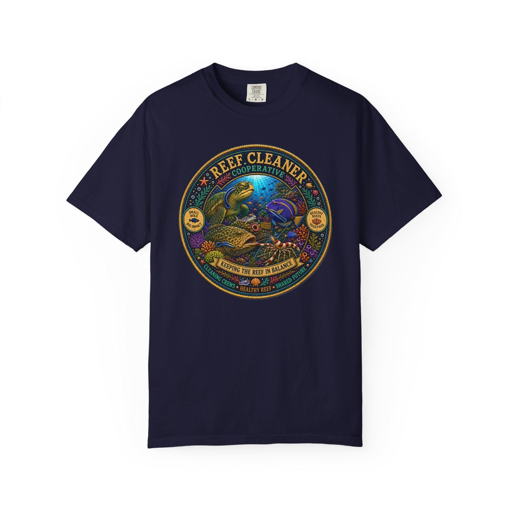 Reef Cleaner Badge T-shirt | Sea Turtle & Coral Conservation Graphic