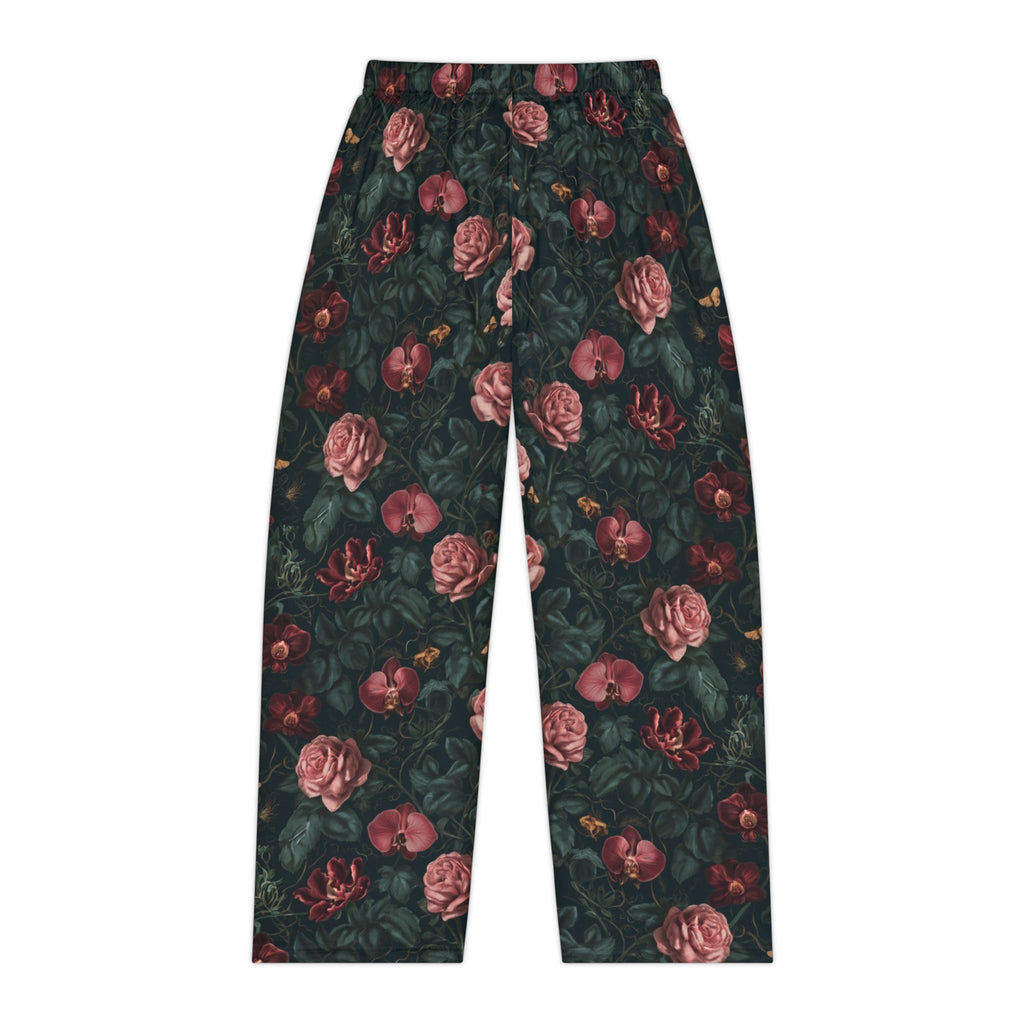Midnight Rose Pajama Pants | Gothic Botanical Moths & Flowers