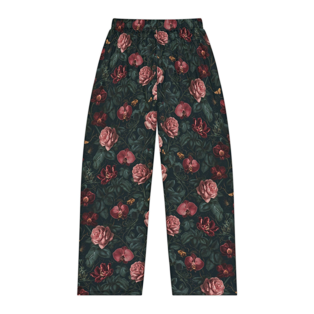 Midnight Rose Pajama Pants | Gothic Botanical Moths & Flowers
