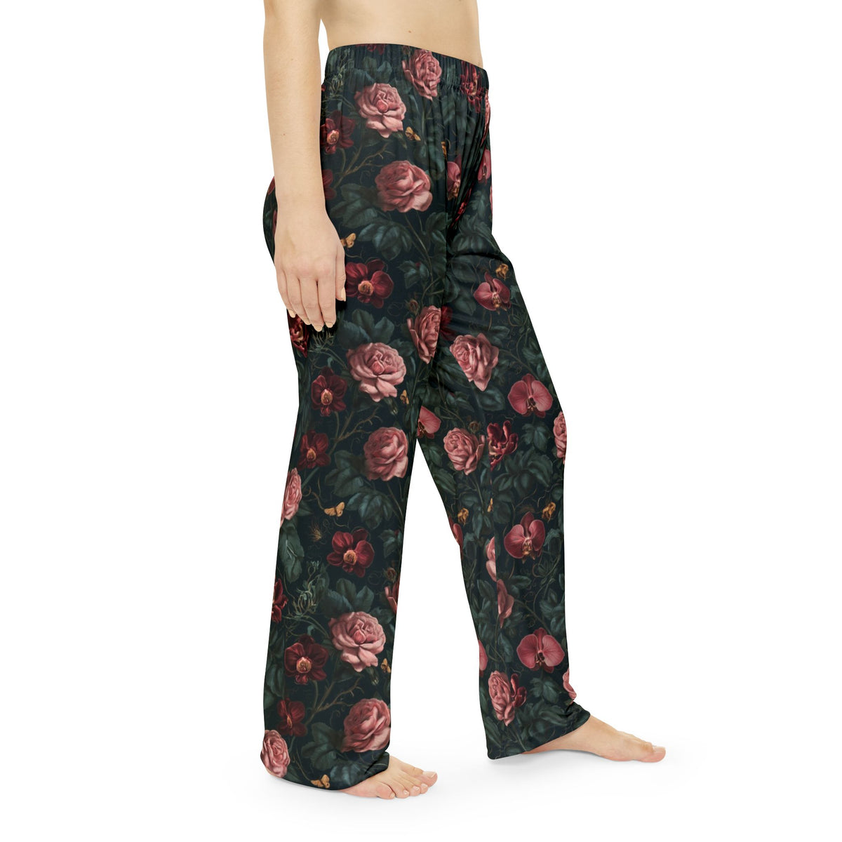 Midnight Rose Pajama Pants | Gothic Botanical Moths & Flowers