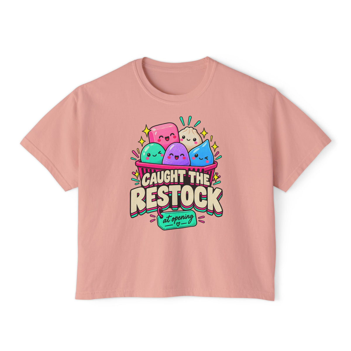 Caught the Restock Crop Tee, Squishy Hunting Shirt, Cute Sensory Toy Collector Top, Kawaii Restock Graphic Tee