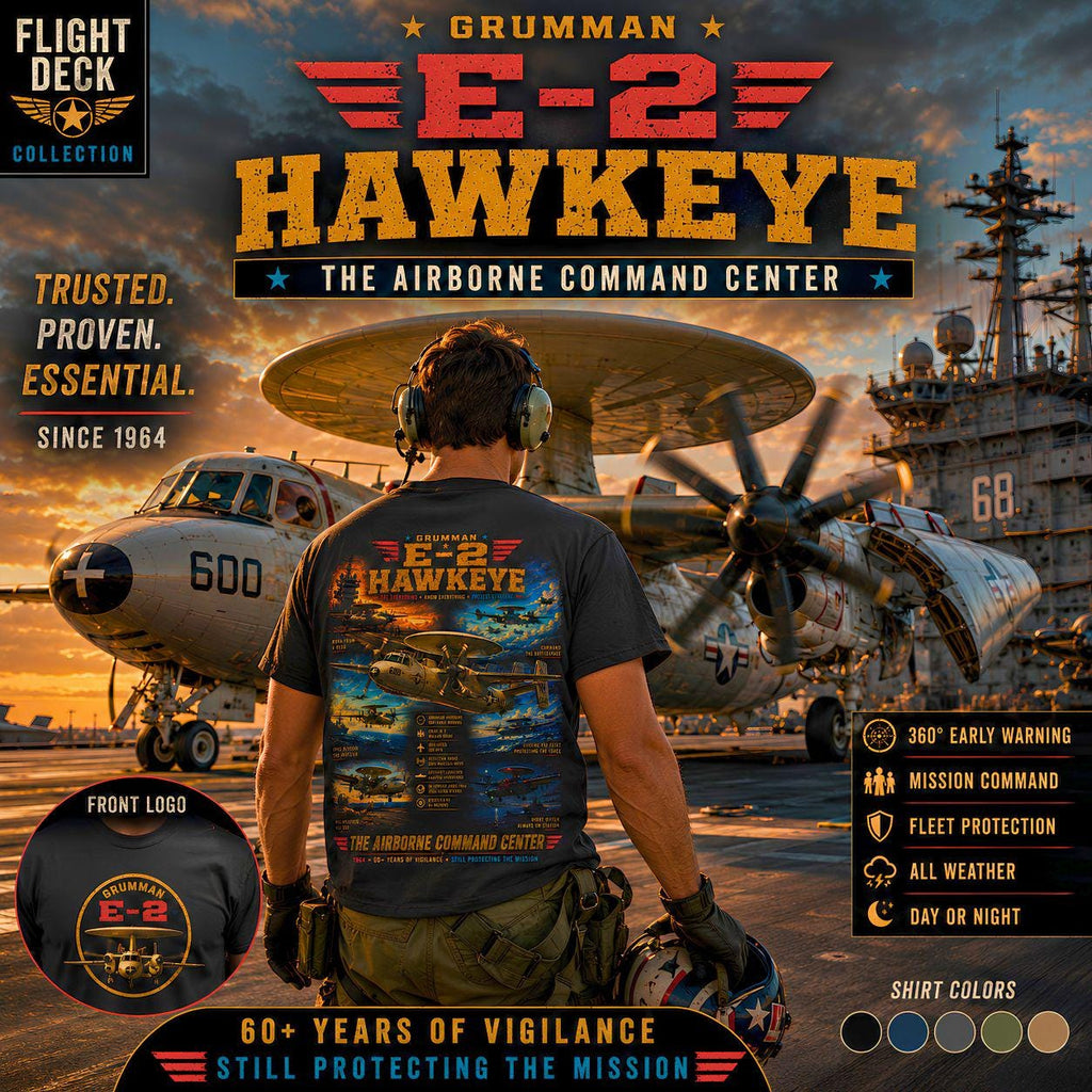 E-2 Hawkeye Aircraft Illustration T-shirt | Military Aviation Diagram
