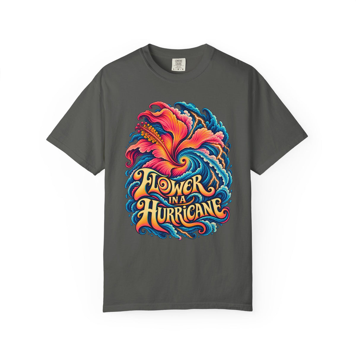 Flower in a Hurricane Shirt | Psychedelic Hibiscus Graphic Tee | Comfort Colors 1717