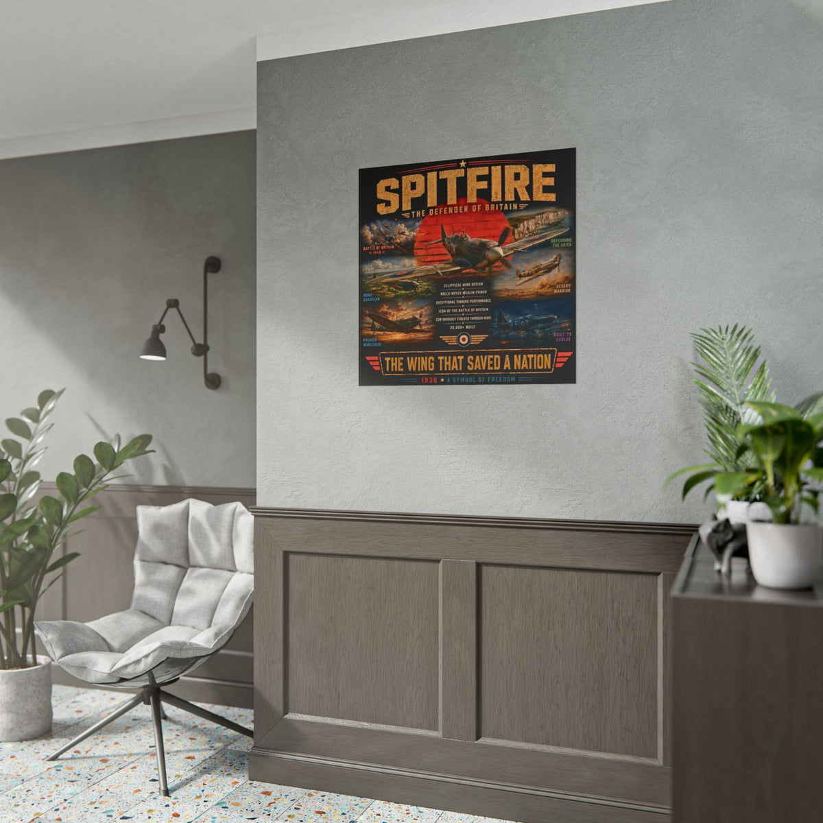 Supermarine Spitfire WWII Aviation Poster, British Fighter Plane Wall Art, Battle of Britain Print, RAF Pilot Gift, Flight Deck Decor