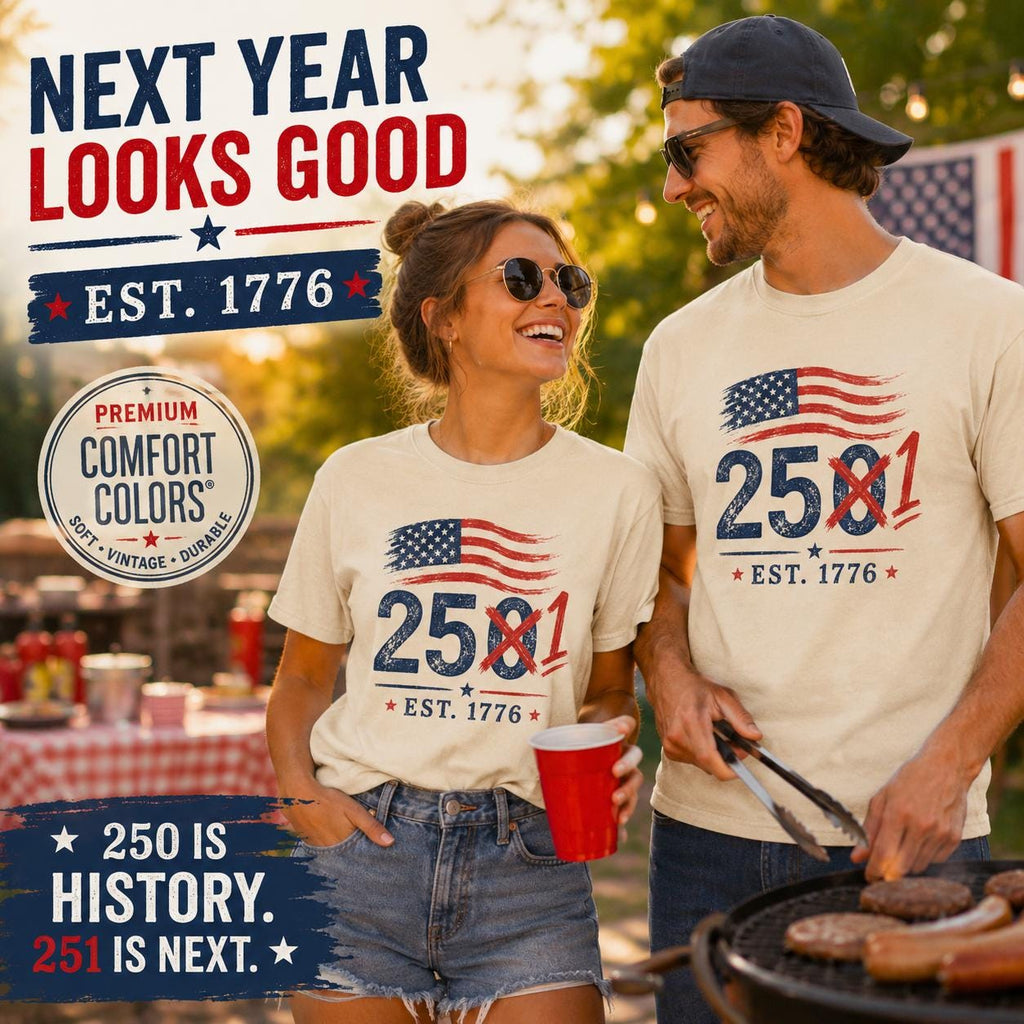4th of July 2027 Comfort Colors 251 EST 1776 Distressed Flag Graphic Tee