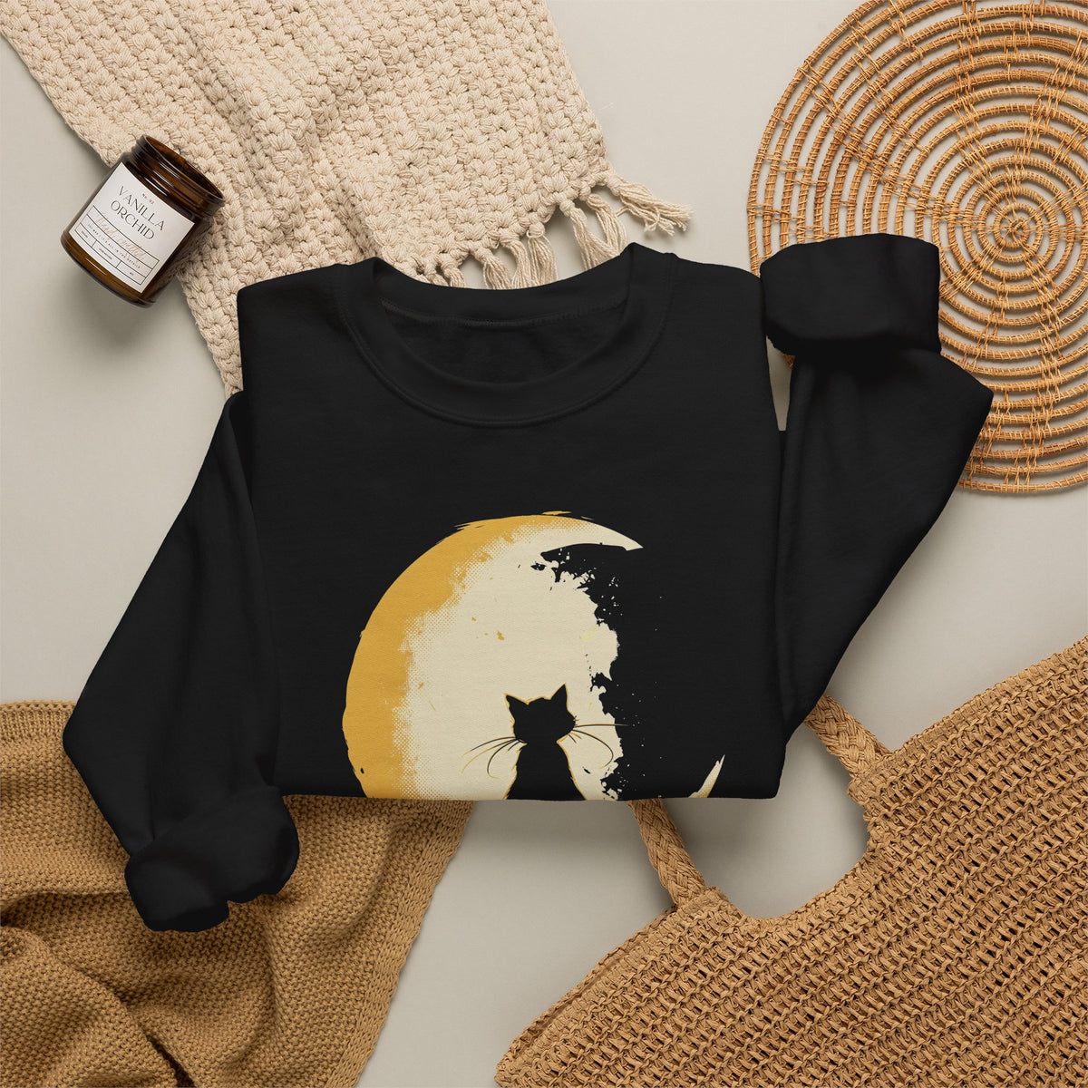 Cat Silhouette on Crescent Moon sweatshirt | Night Sky, Drip Moon Art
