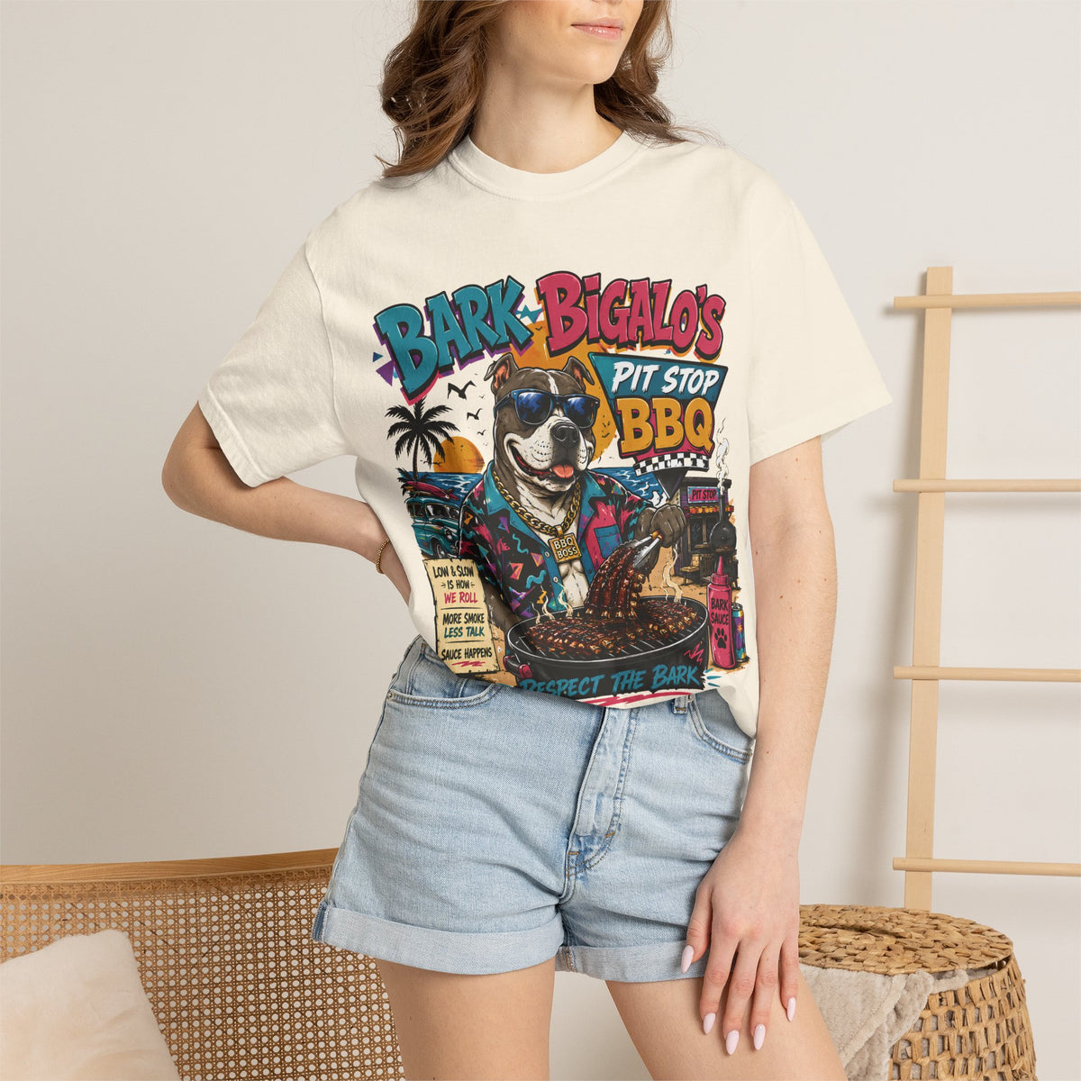 Bark Bigalos Pit Stop BBQ Shirt, Funny Pitbull BBQ Tee, Retro Beach Dog Shirt, Summer Cookout Graphic Tee, BBQ Lover Gift