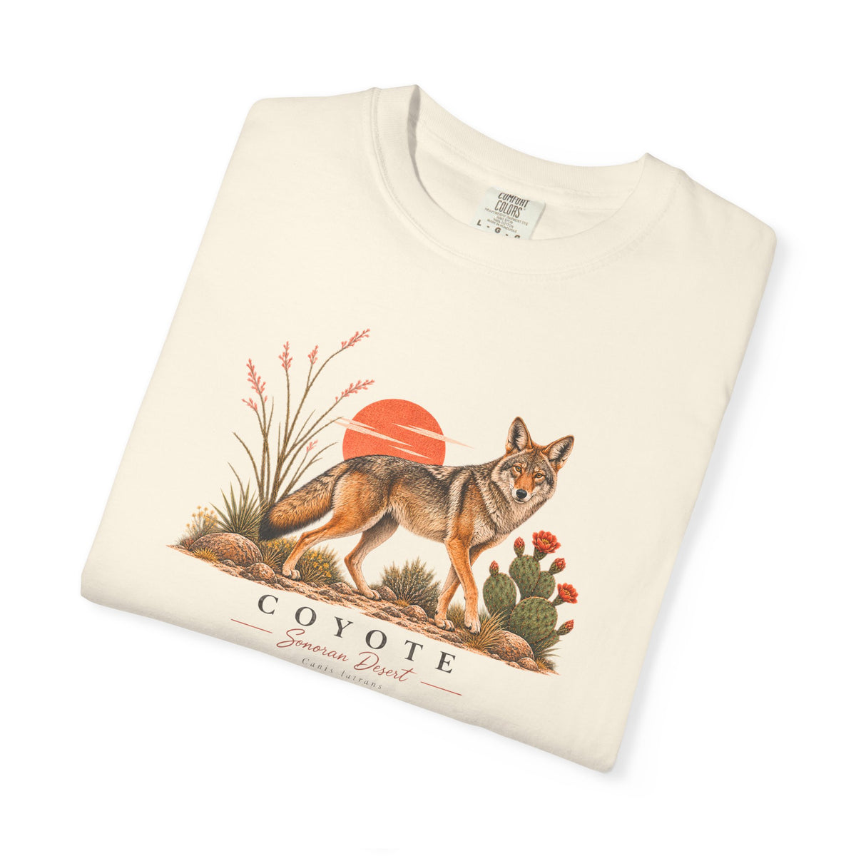 Coyote Sunset Illustration T-Shirt | Desert Plants Wildlife Tee