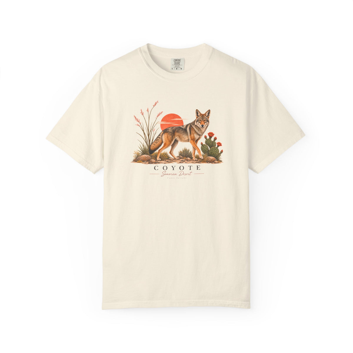 Coyote Sunset Illustration T-Shirt | Desert Plants Wildlife Tee