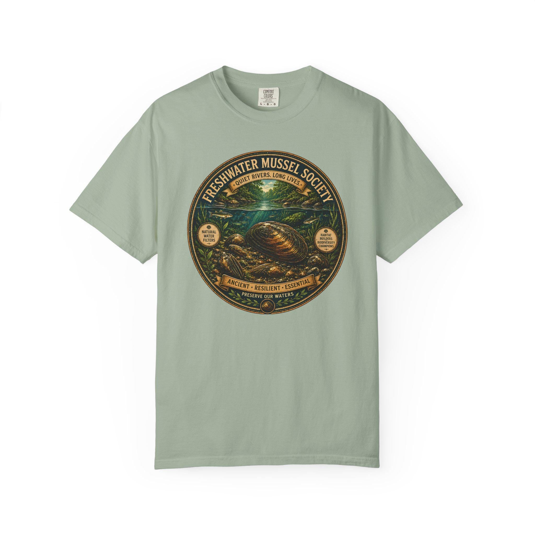 Freshwater Mussel Society Tee, River Conservation, Marine Biology, Comfort Colors Nature Shirt