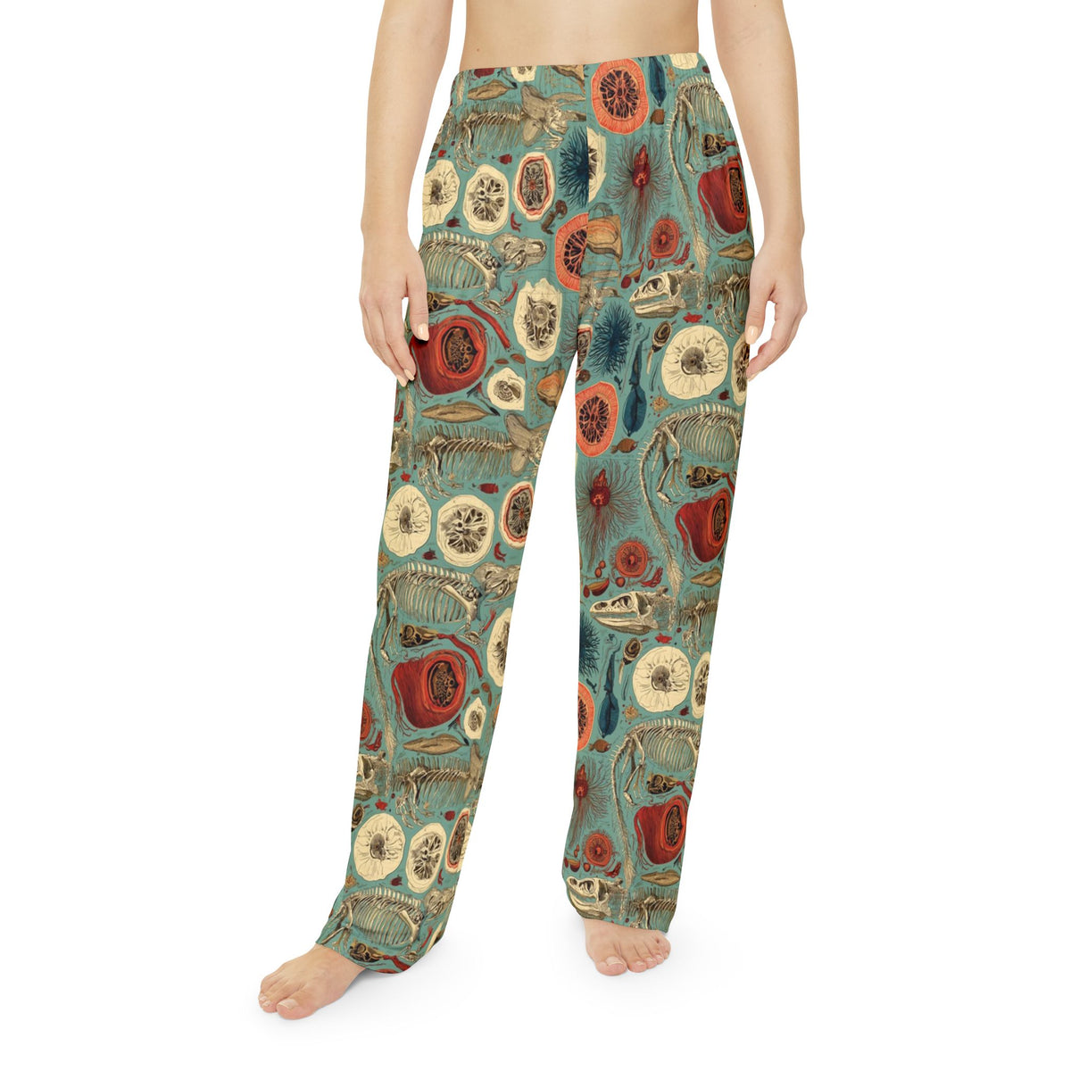 Impossible Zoology Pajama Pants | Teal Skeleton Specimen Print