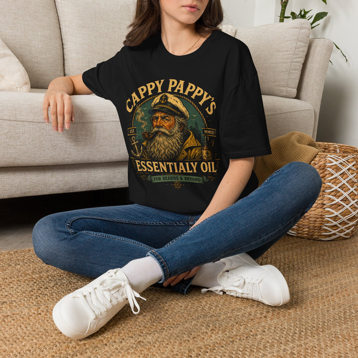 Cappy Pappys Essentialy Oil™ Shirt, Ocean Infused Beard & Beyond Formula, Vintage Maritime Grooming Supply Tee