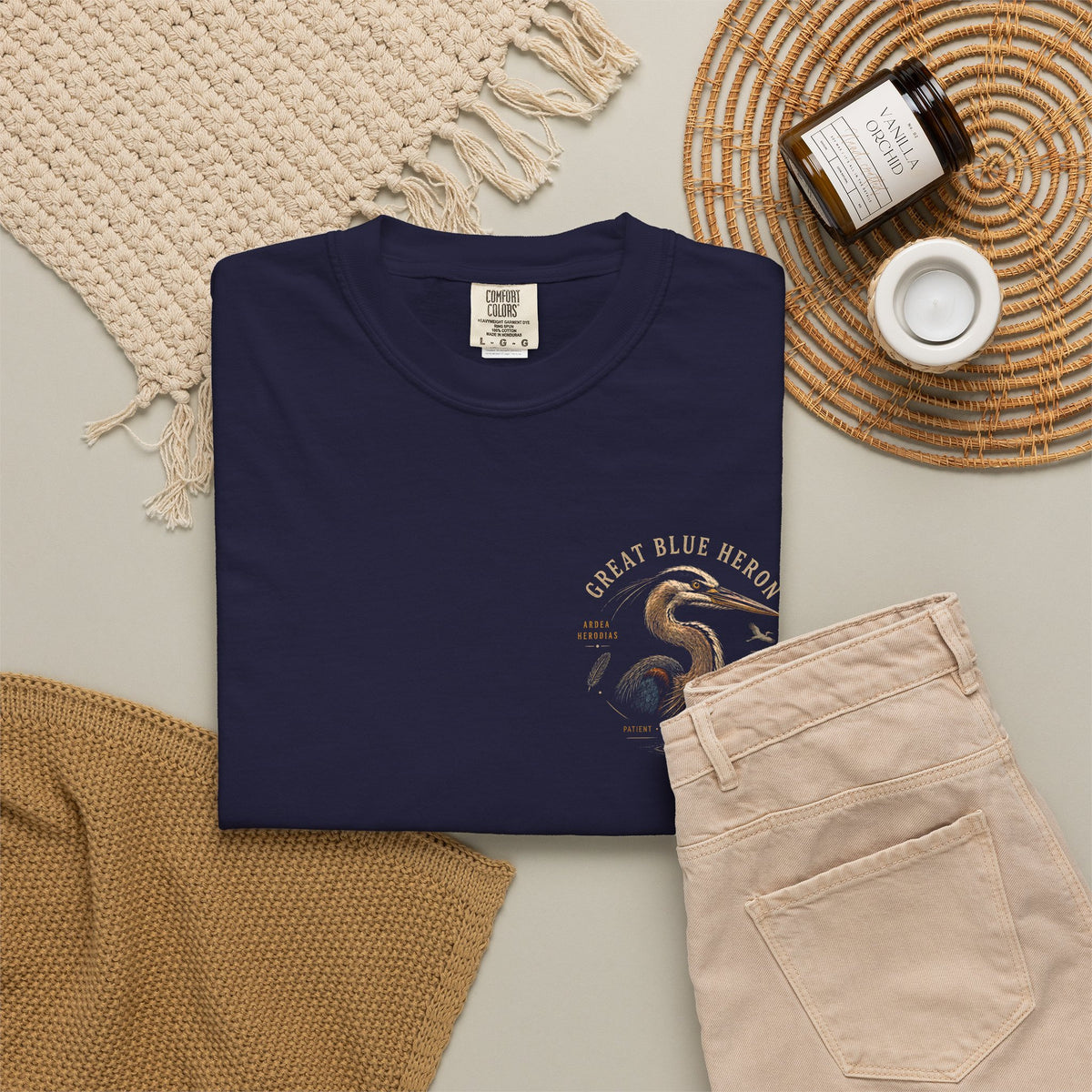 Great Blue Heron Illustration T-shirt | Nature Field Guide Diagram