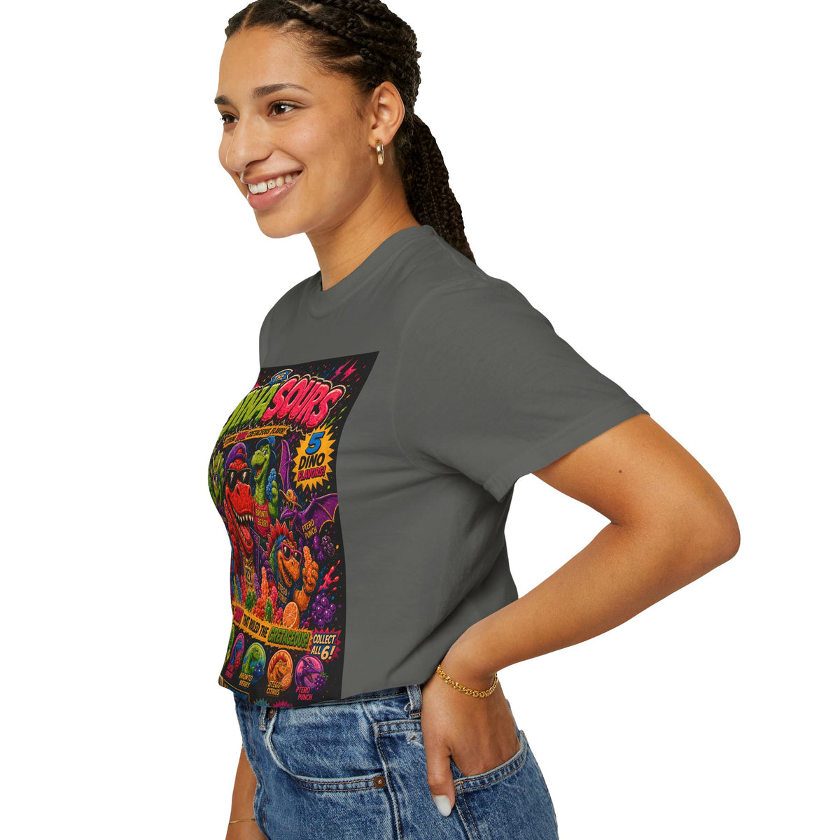 The Dinasours Retro Candy Shirt | Vintage 80s Cartoon Candy Tee | Funny Dinosaur Graphic Tee | Nostalgic Saturday Morning Candy Box Shirt