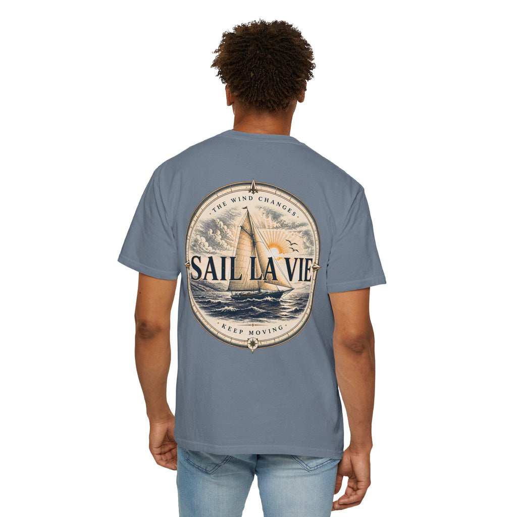 Sail La Vie Vintage Sailboat Tee, Coastal Nautical Compass Shirt