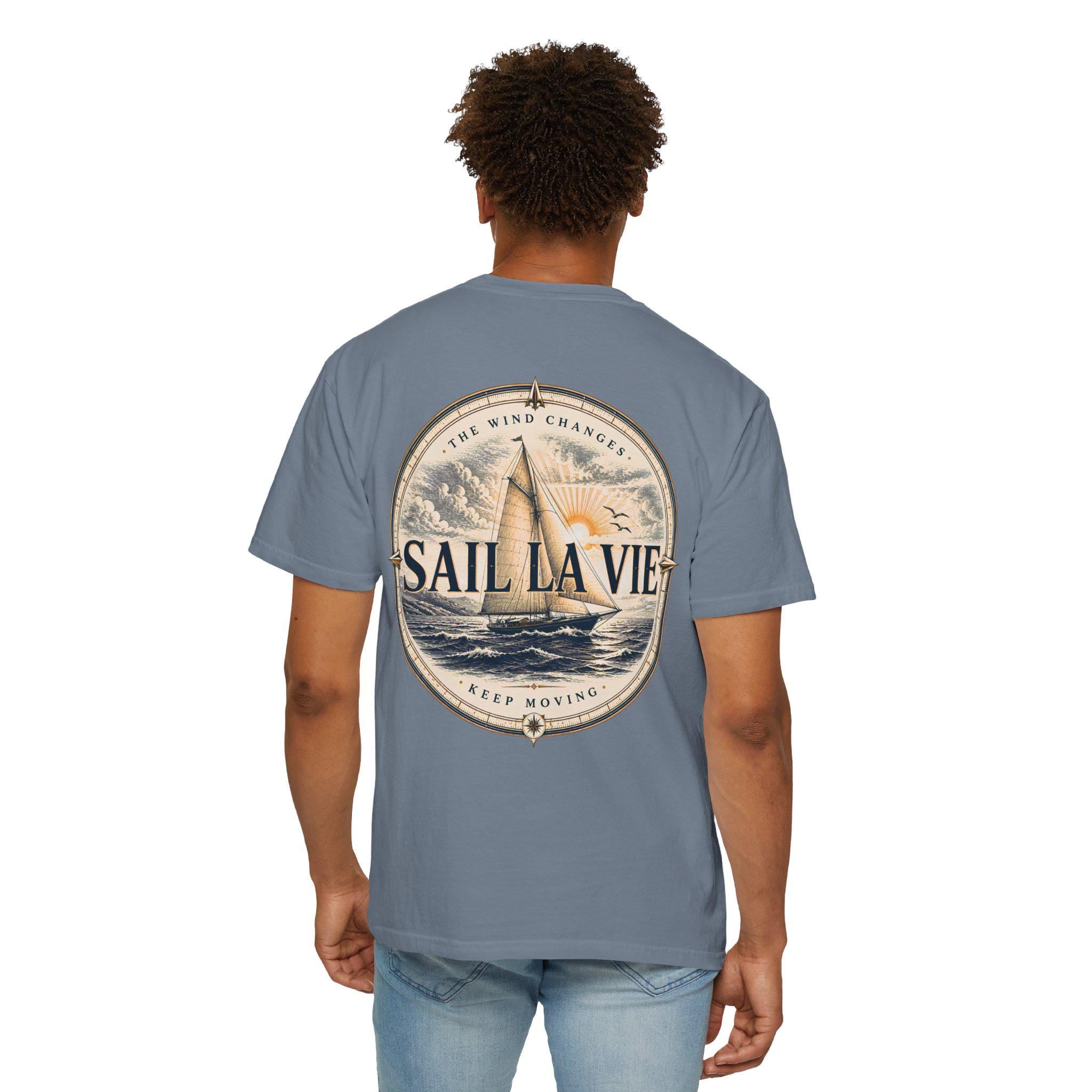 Sail La Vie Vintage Sailboat Tee, Coastal Nautical Compass Shirt