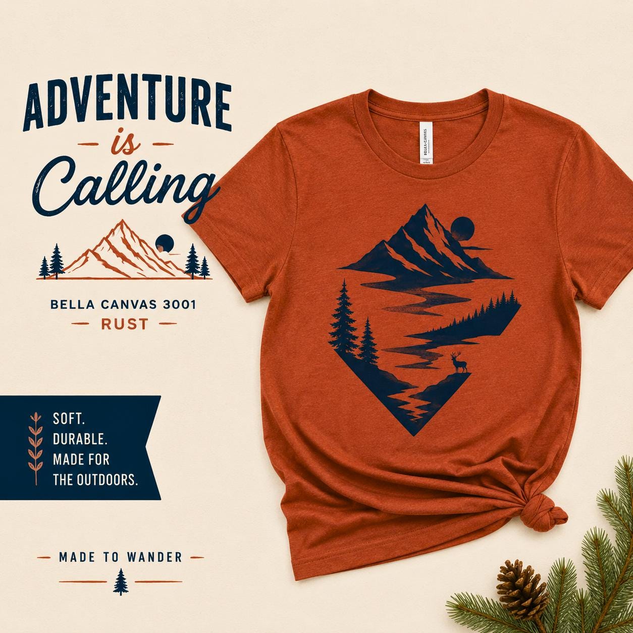 Mountain Landscape Graphic Tee | Bella Canvas 3001 Outdoor Adventure Shirt