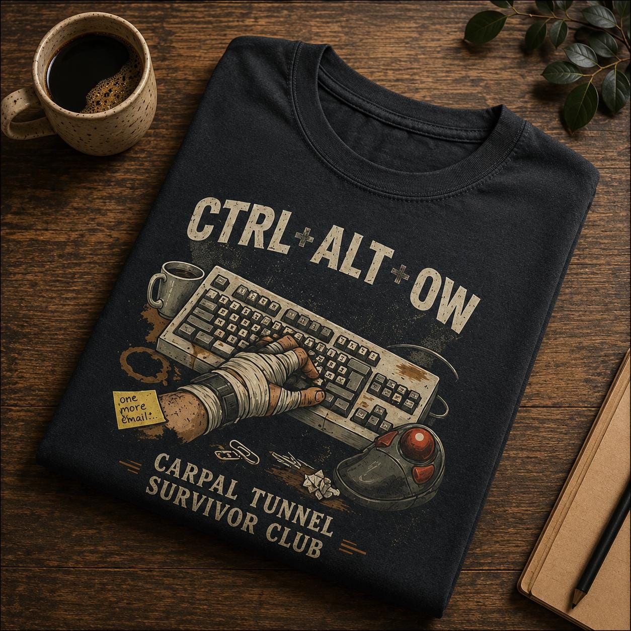 CTRL ALT OW Carpal Tunnel Survivor Club Tee, Funny Office Gamer Gift