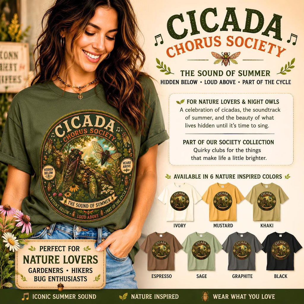 Cicada Chorus Society T-Shirt, Nature Lover Woodland Graphic Tee