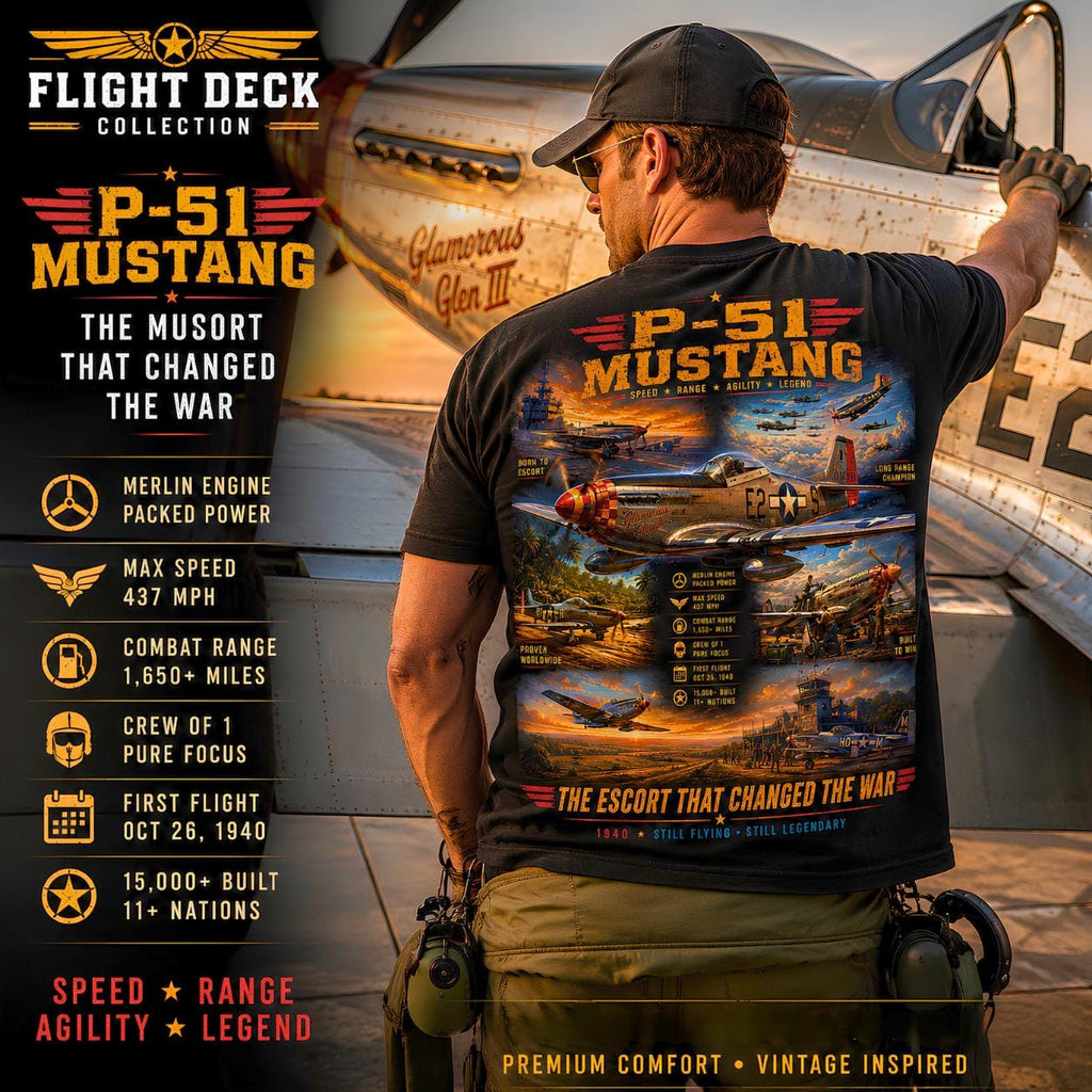 P-51 Mustang Vintage Warplane T-shirt | WWII Fighter Aircraft Graphic