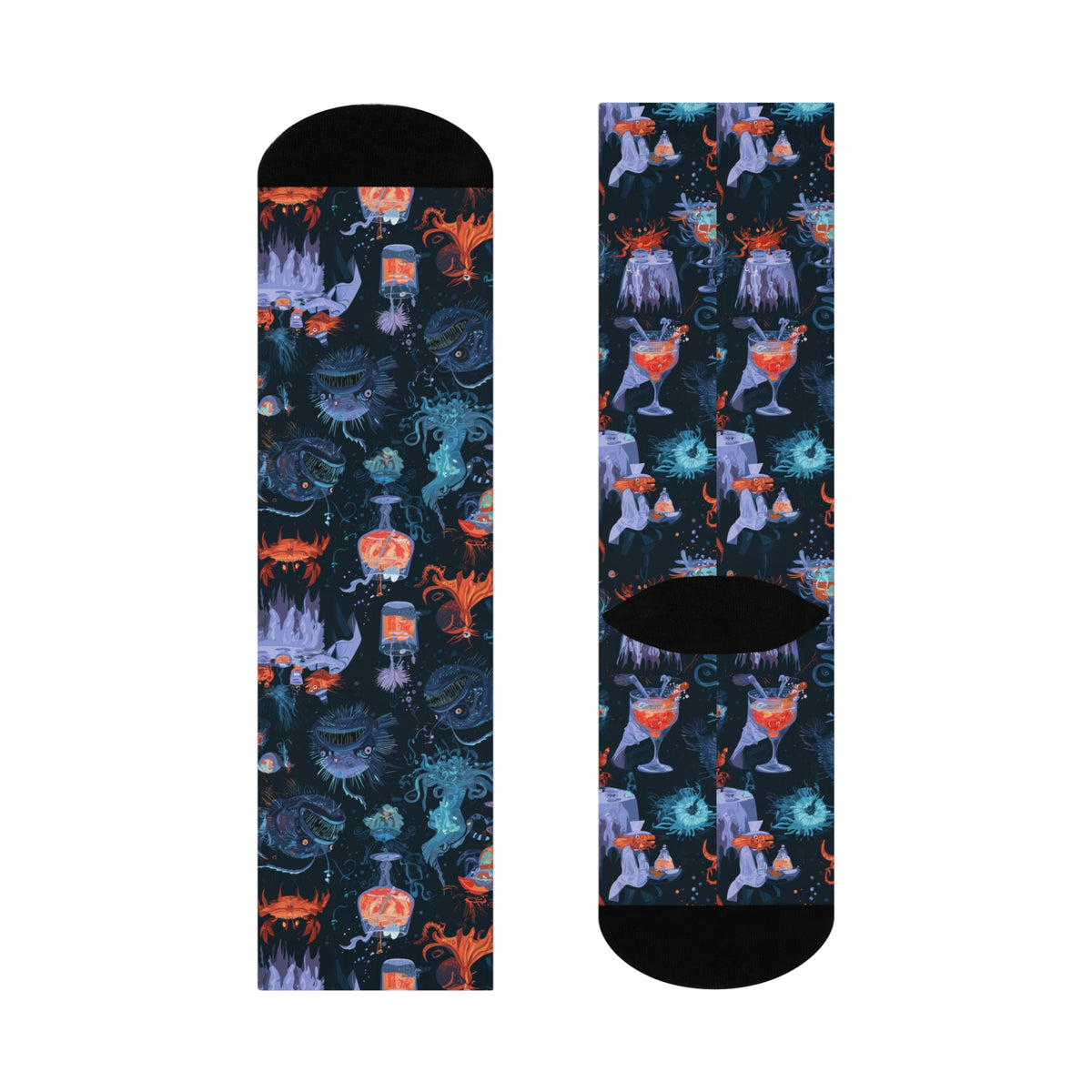 Deep Sea Cocktail Party Crew Socks | Anglerfish Octopus Print