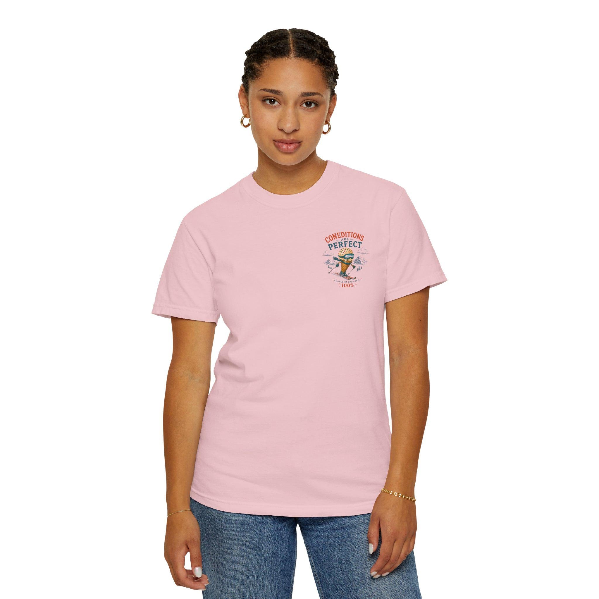 Conditions Are Perfect skiing ice cream cone T-Shirt | winter mountain ski design