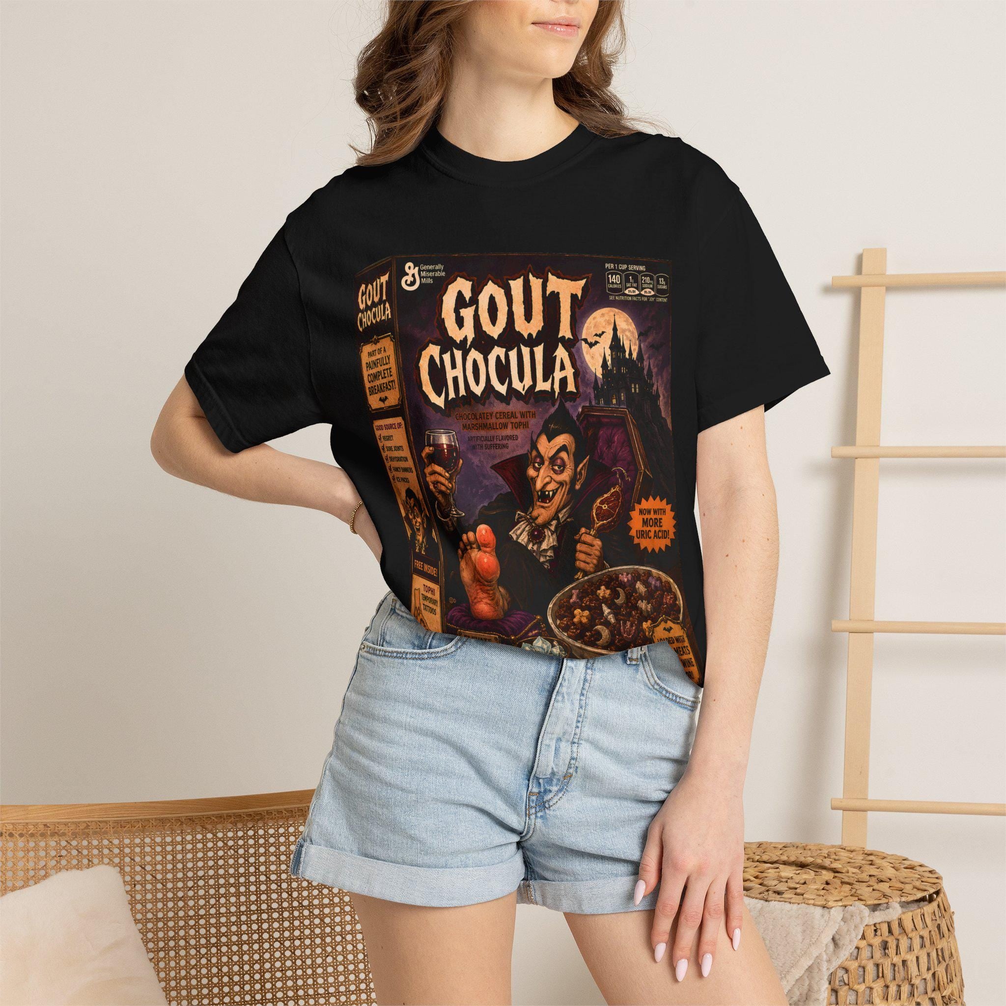 Gout Chocula Cereal Parody Shirt, Gothic Halloween Graphic Tee