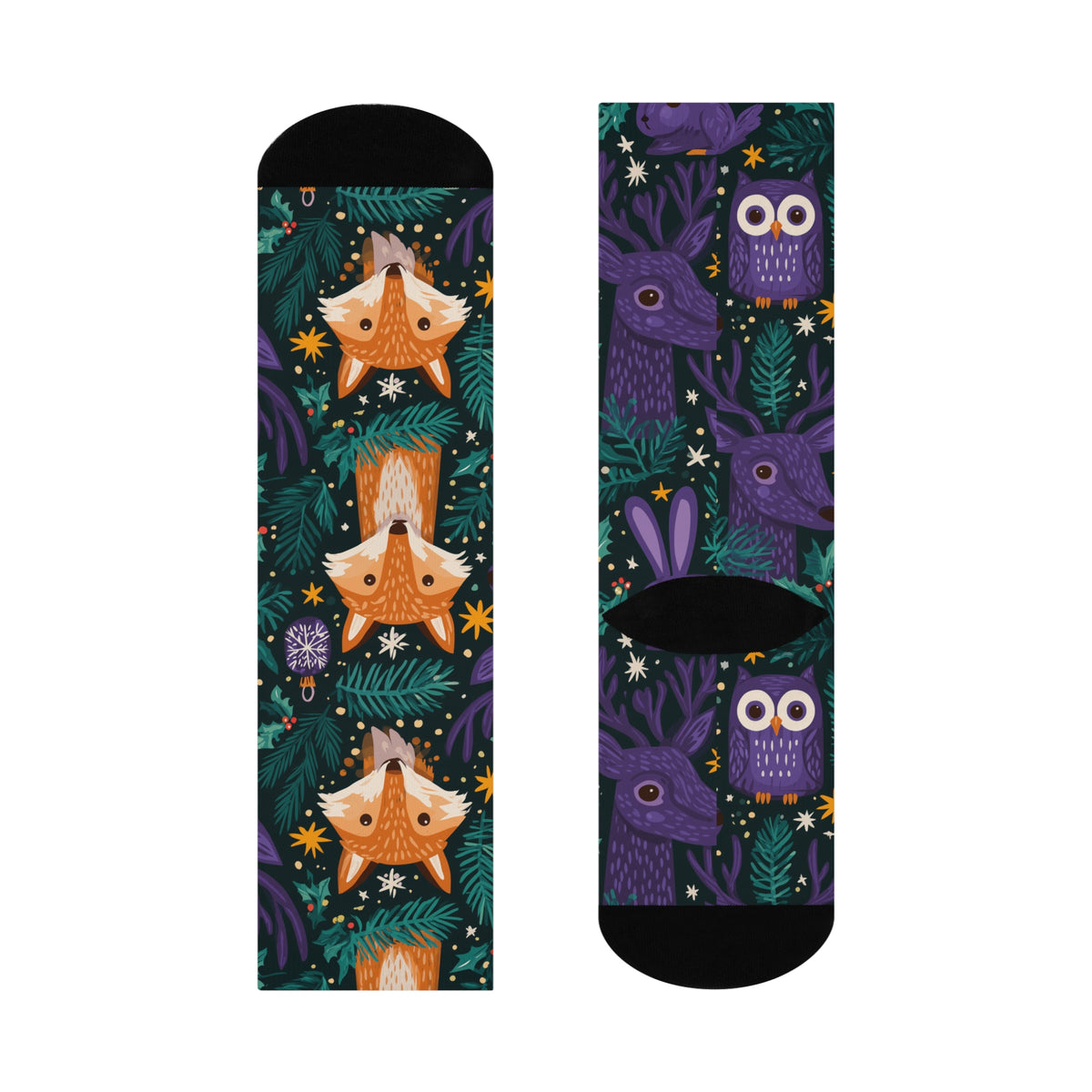 Woodland Animal Christmas Crew Socks | Fox Owl Reindeer Print