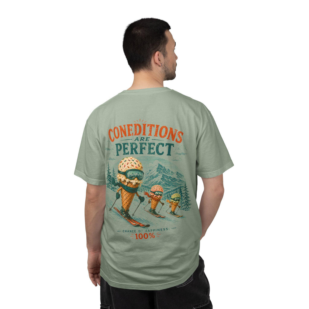Conditions Are Perfect skiing ice cream cone T-Shirt | winter mountain ski design