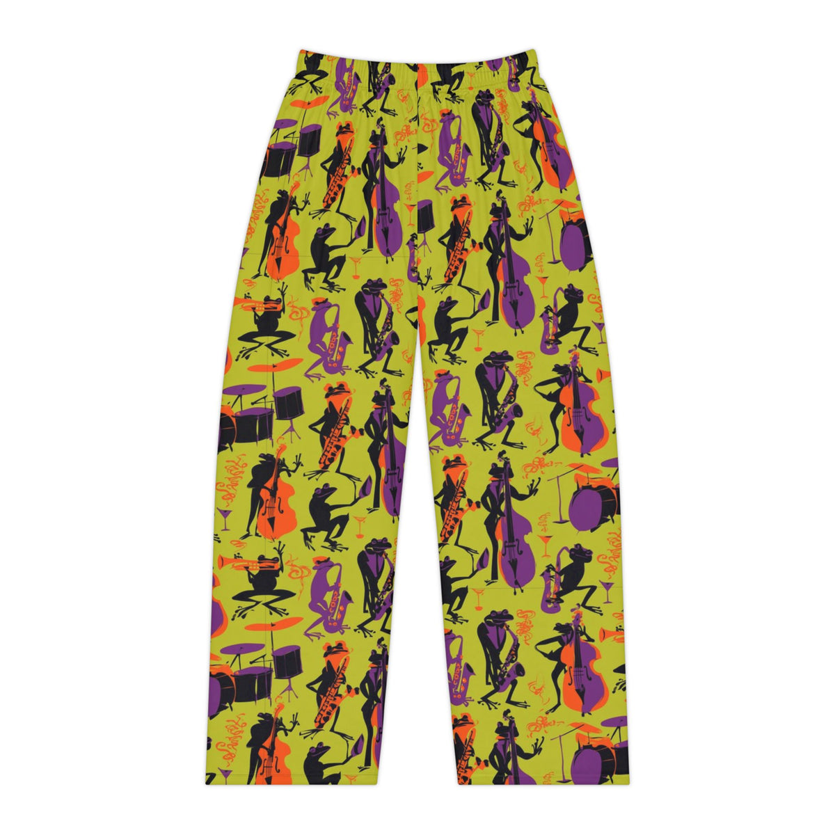Jazz Frog Pajama Pants | Purple Saxophone Band Retro Print
