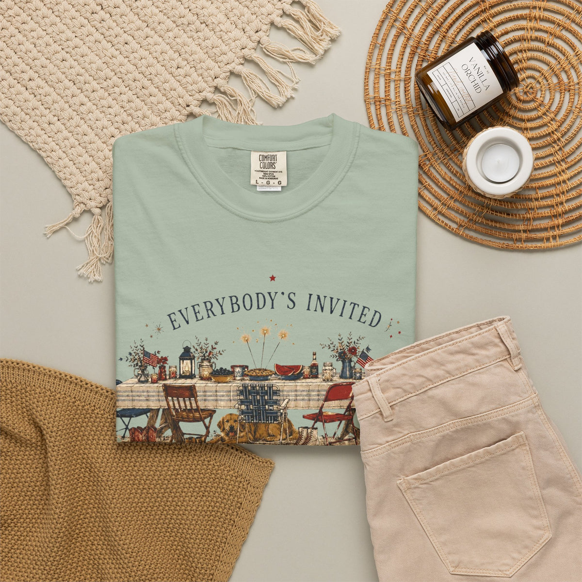 Everybodys Invited Shirt | Vintage Americana Picnic Tee | Patriotic Folk Art Graphic Tee | Summer Gathering Shirt