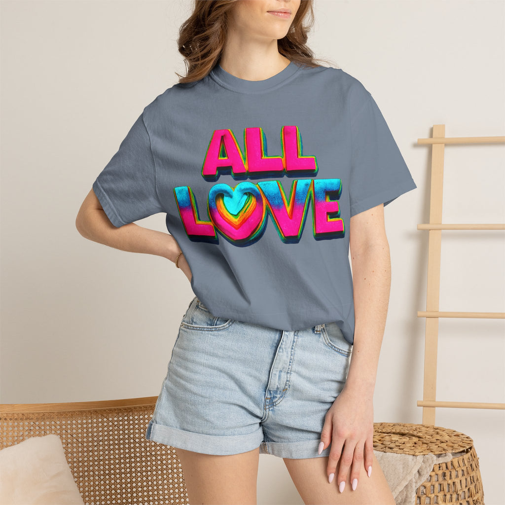 All Love Shirt, Retro Colorful Tee, Positive Vibes Shirt, Heart Graphic Tee, Bright Aesthetic T-Shirt, Feel Good Shirt, Gift for Friends