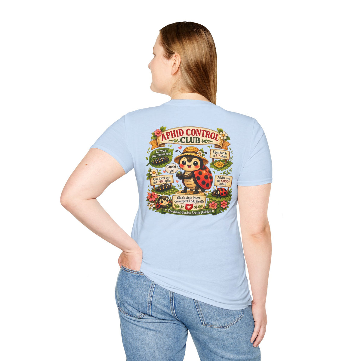 Aphid Control Club Ladybug Garden Graphic Tee, Cottagecore Entomology Apparel, Cute Beneficial Insect Gardener Gift
