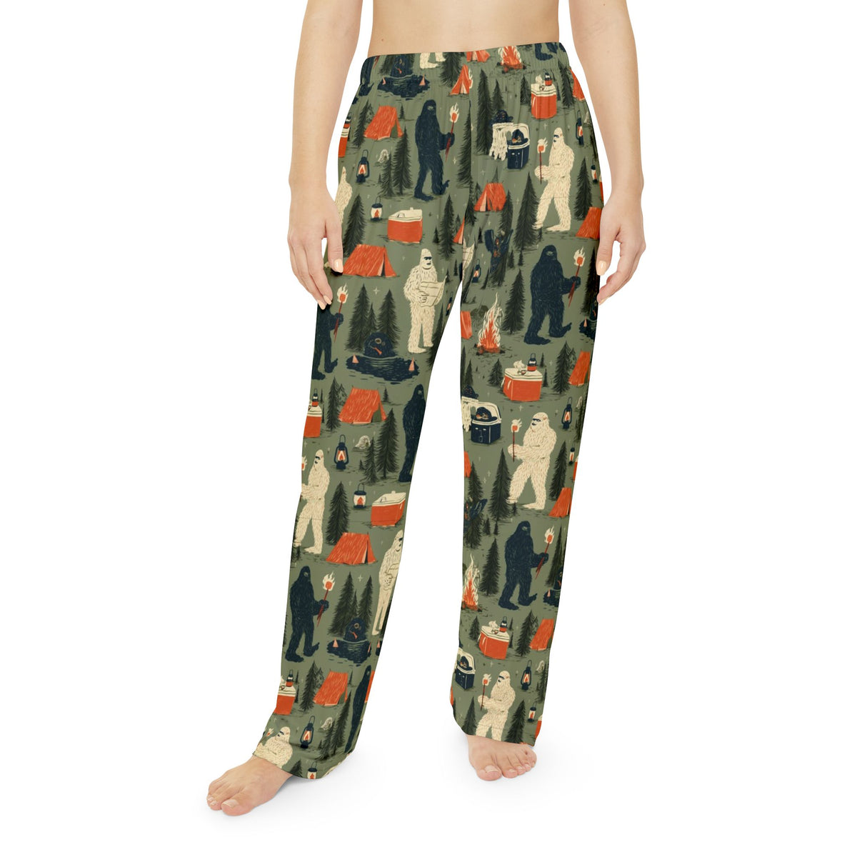 Bigfoot Camping Pajama Pants | Sasquatch Yeti Campfire Print