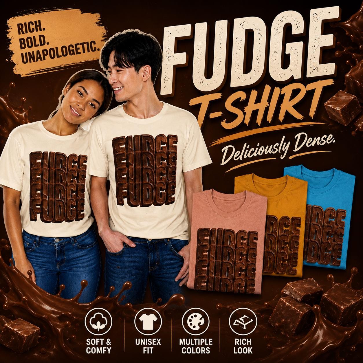 Fudge Stacked Text T-Shirt | Chocolate Typography Tee