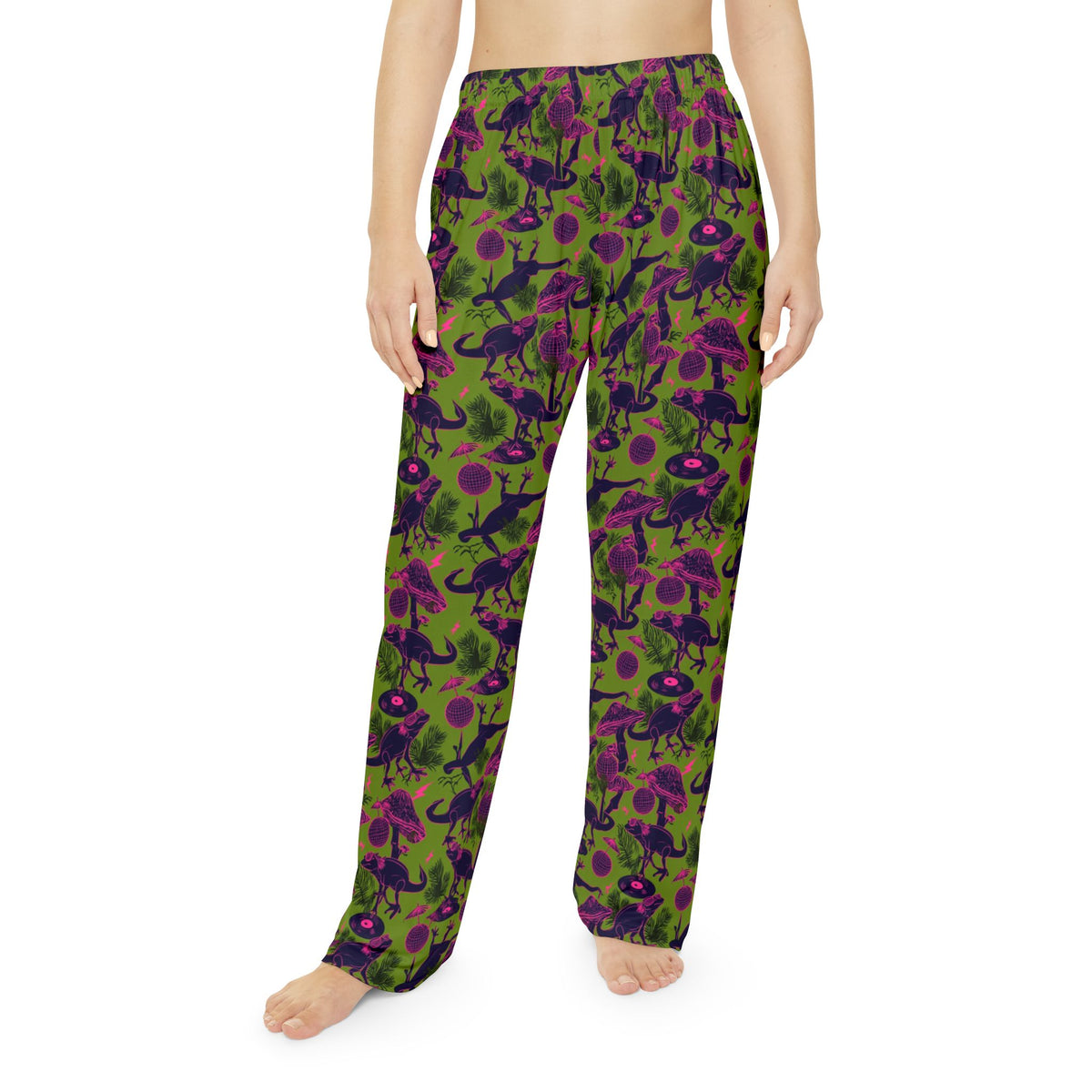 Disco Lizard Pajama Pants | Neon Pink Green Retro Jungle