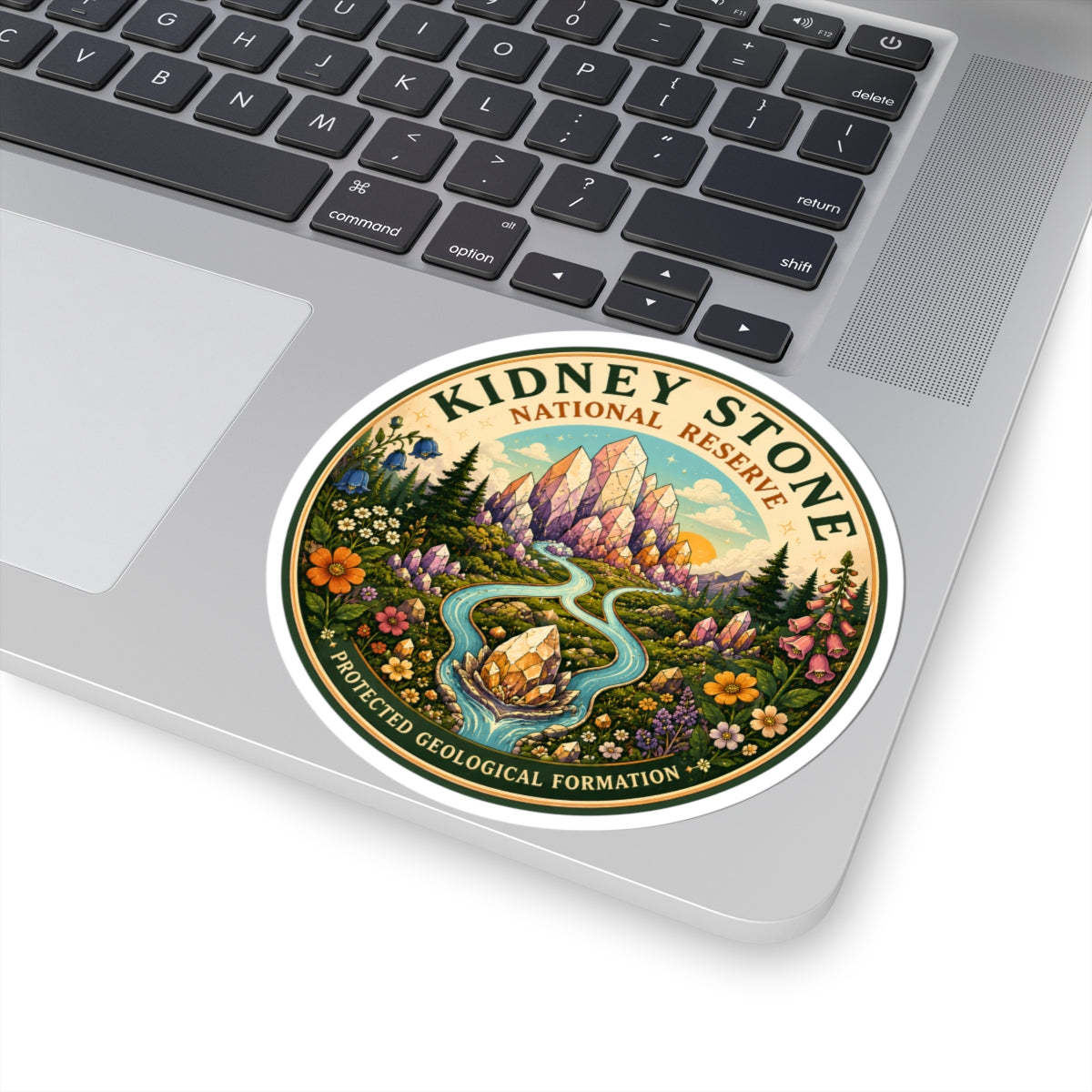 Kidney Stone National Reserve sticker | crystal mountain landscape, nature badge