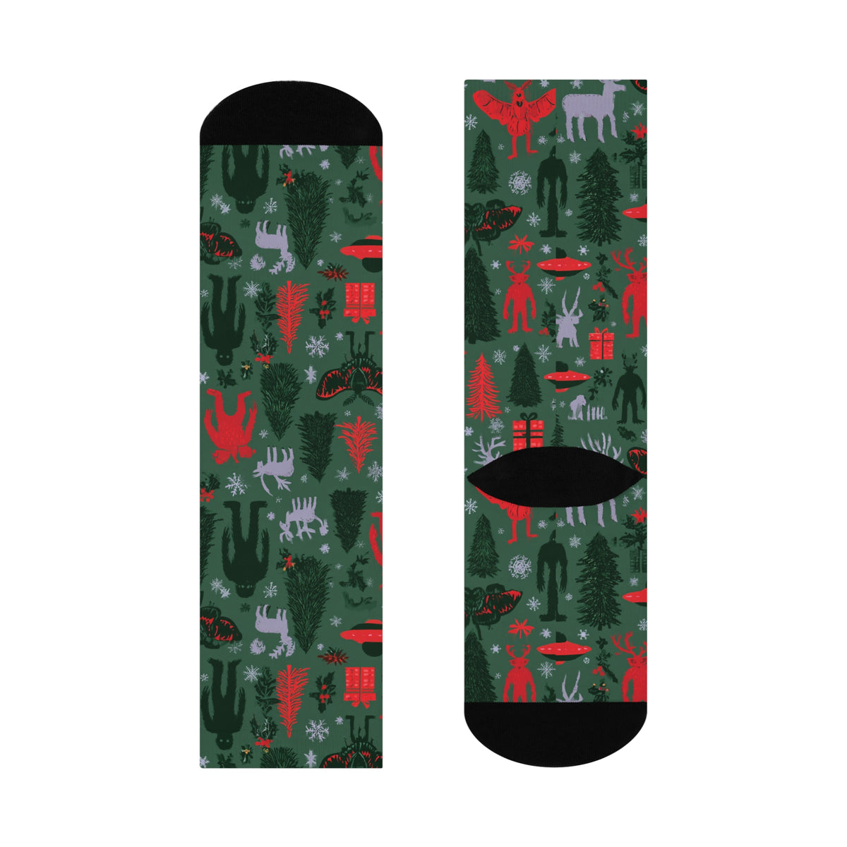 Dark Cryptid Christmas Crew Socks | Bigfoot & Mothman