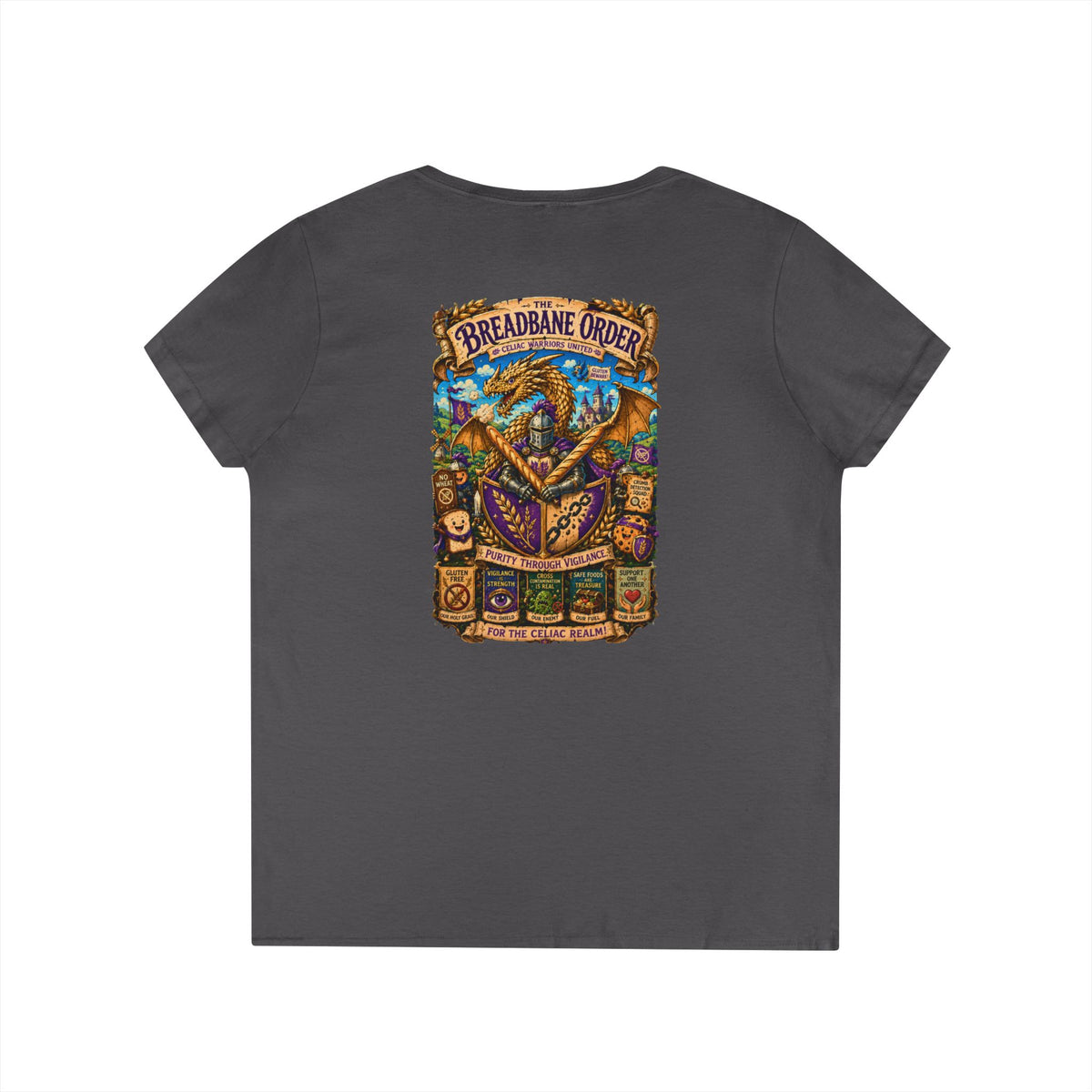 Breadbane Order crest V-Neck T-Shirt | Dragon crest, fantasy guild emblem